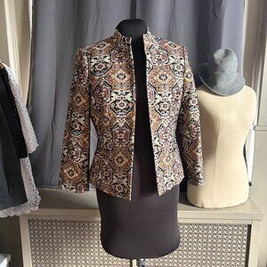 Kasper Sz 8 Multicolor Geometric Patterned Jacquard Print Lined Jacket